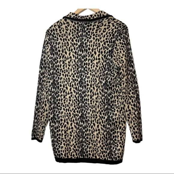 Dana Buchman Wool Leopard Animal Print Cardigan Sweater Medium mob wife - Picture 2 of 5